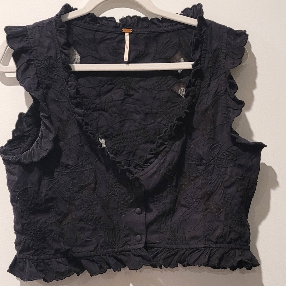 Free People Black Ruffled Sleeveless Top